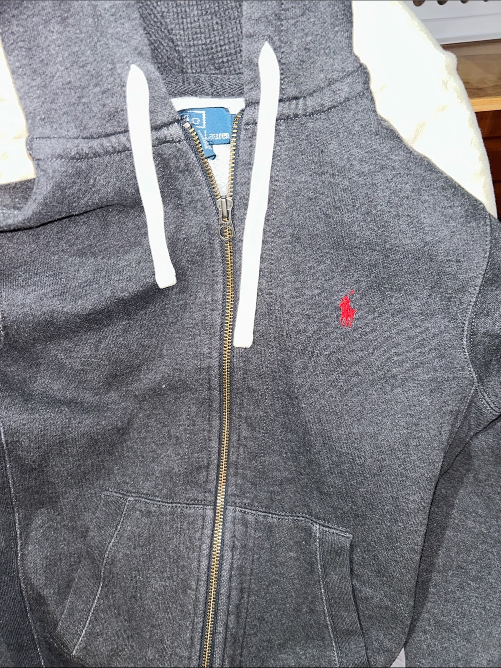 Ralph Lauren men’s Heather gray Zip Hoodie Red Pony Sz small